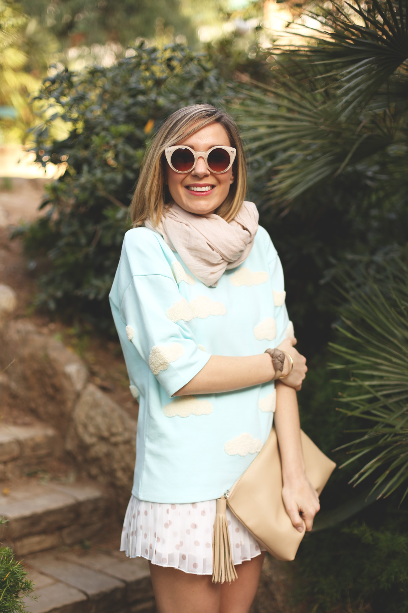 Priscila Betancort, Fashion, blogger, spring, look, outfit, clouds, light blue, dots