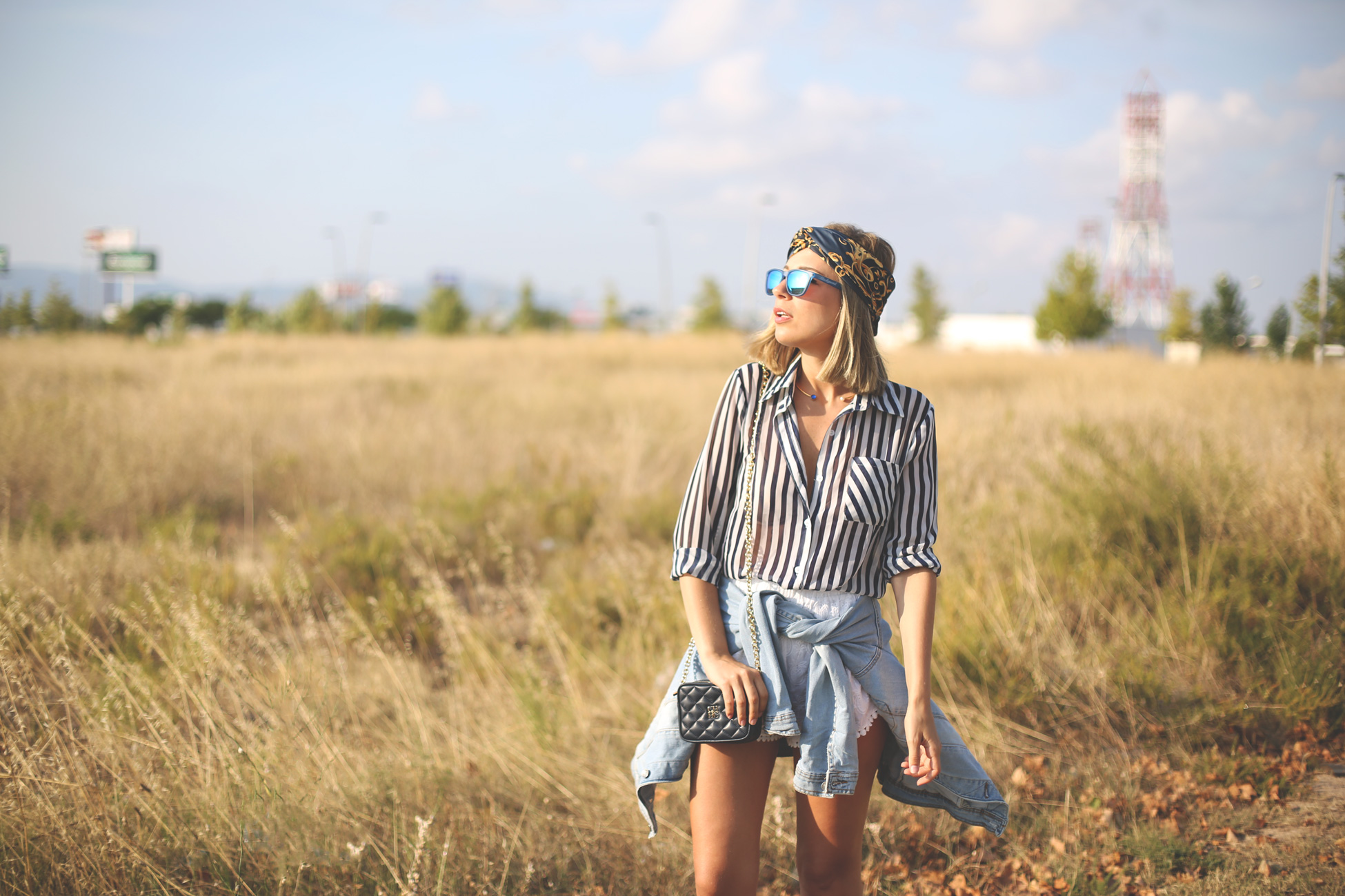 summer 2014, turban outfit, cool look, striped shirt, pineapples, shorts, sunnies, tous necklace